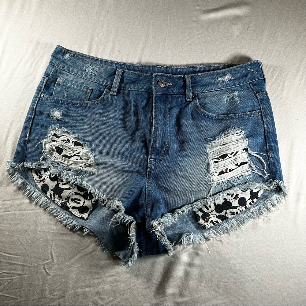 H&M Mickey Mouse High Waist Distress Cutoff Jean Shorts WDW Disney Magic Kingdom